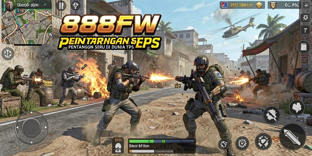 Tangkapan layar gameplay 888FW menampilkan pertarungan TPS yang intens.