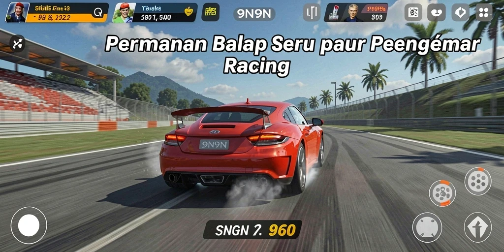 Gameplay balap seru di 9N9N dengan mobil cepat.