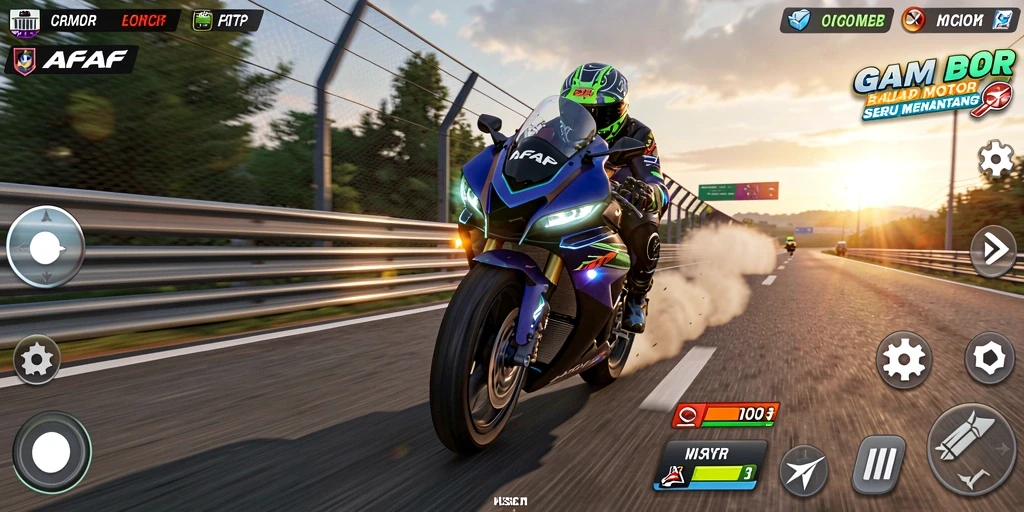 Screenshot gameplay AFAF menampilkan balapan motor yang seru dan mendebarkan.