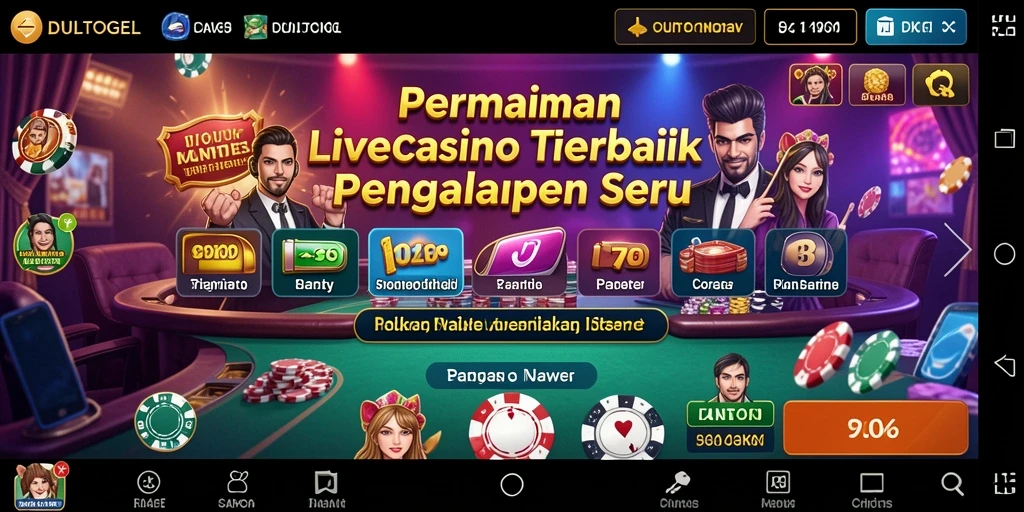 Tampilan gameplay DULTOGEL dalam aplikasi Live Casino yang menarik.