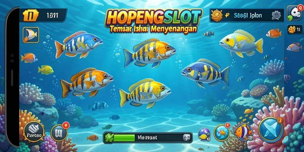 Tampilan gameplay seru HOPENGSLOT dengan aksi menembak ikan.