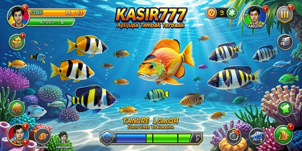 Tampilan gameplay <strong>KASIR777</strong> dalam aksi menembak ikan.