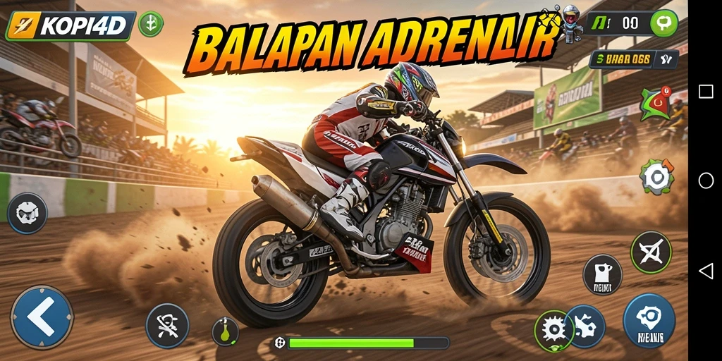 Tampilan gameplay menegangkan balapan motor di KOPI4D.
