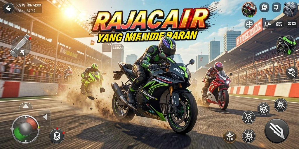 Tampilan menyenangkan dari gameplay balap motor di RAJACAIR.