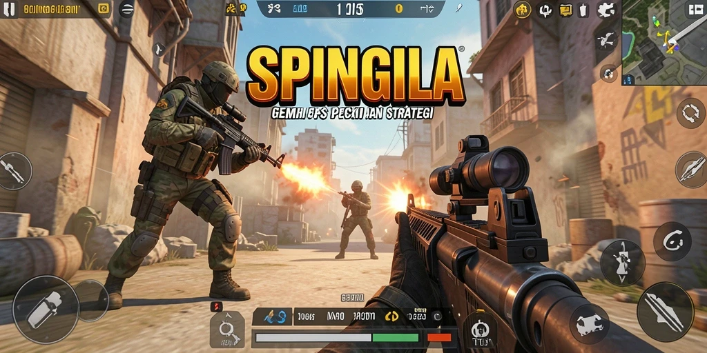 Gameplay intens SPINGILA dengan aksi tembak menembak yang mendebarkan.