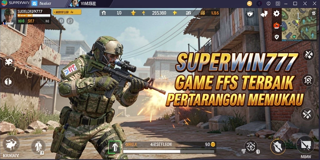 Screenshot utama gameplay SUPERWIN777 menampilkan aksi tembak-menembak seru.