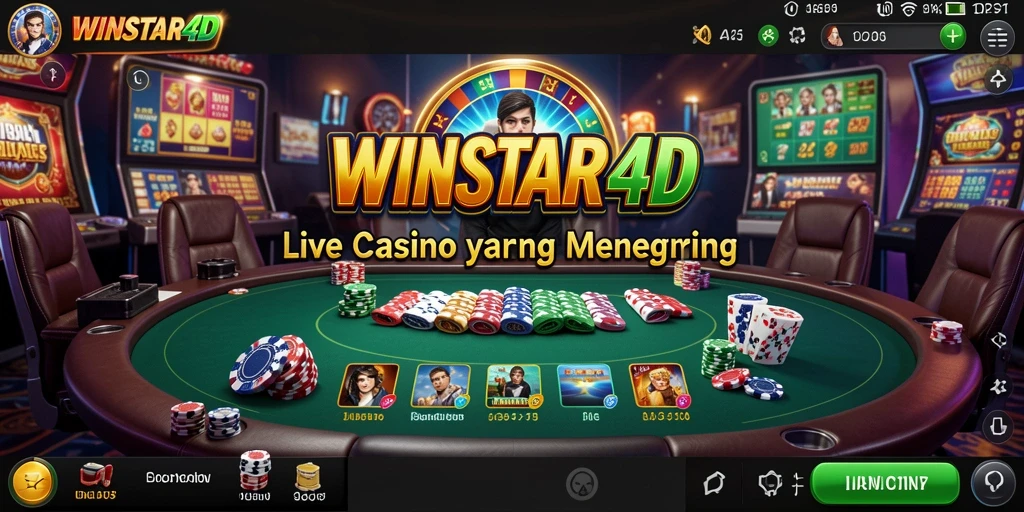 Tangkapan layar gameplay <strong>WINSTAR4D</strong> memperlihatkan dealer langsung dan suasana kasino yang realistik.