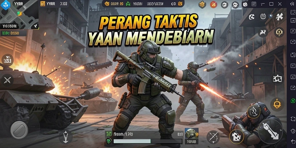 Screenshot YYRR menunjukkan aksi tempur yang intens dan grafis menawan.